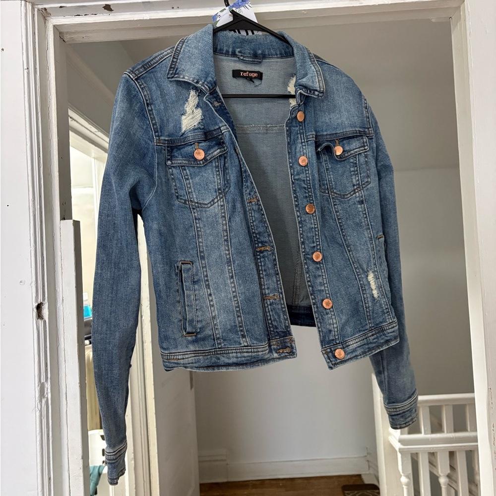 refuge Light Blue Distressed Denim Jacket